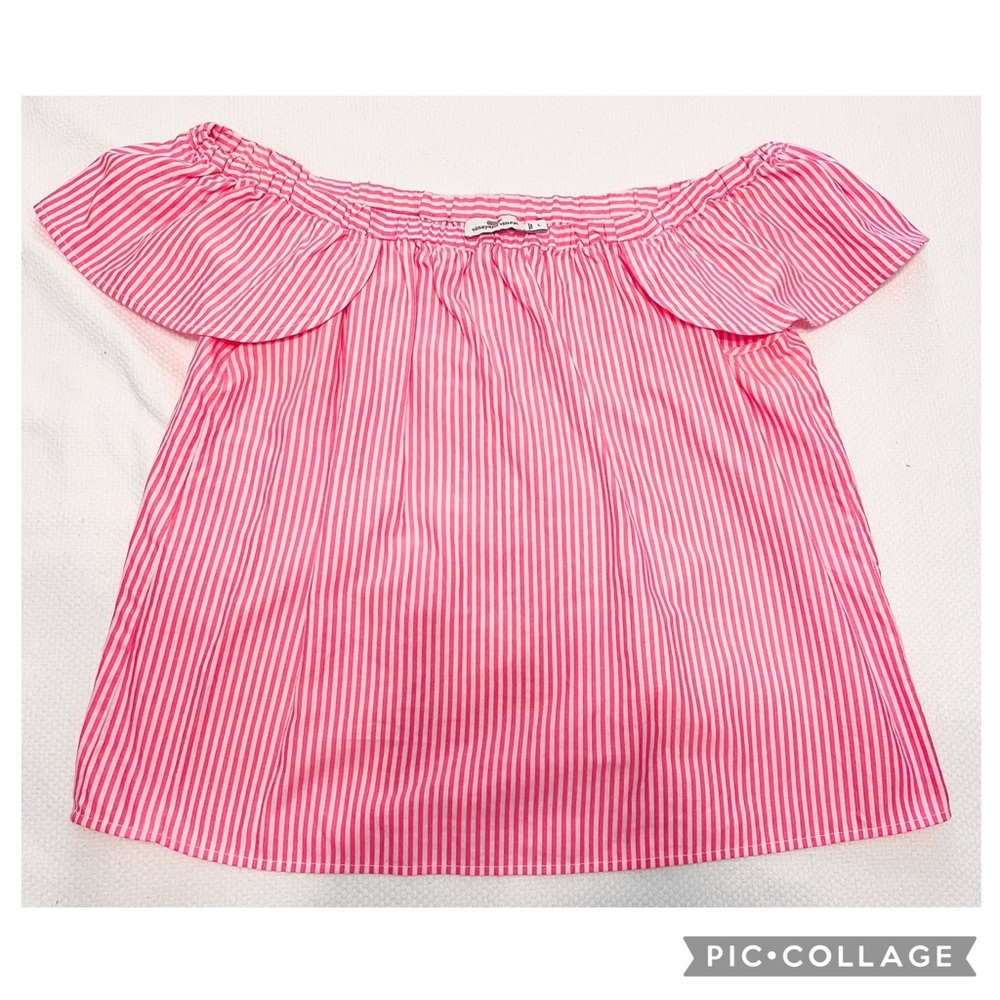 Vineyard vines pink and white seersucker blouse